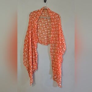 Orange and White Geometric Pattern Gauze Scarf Unbranded